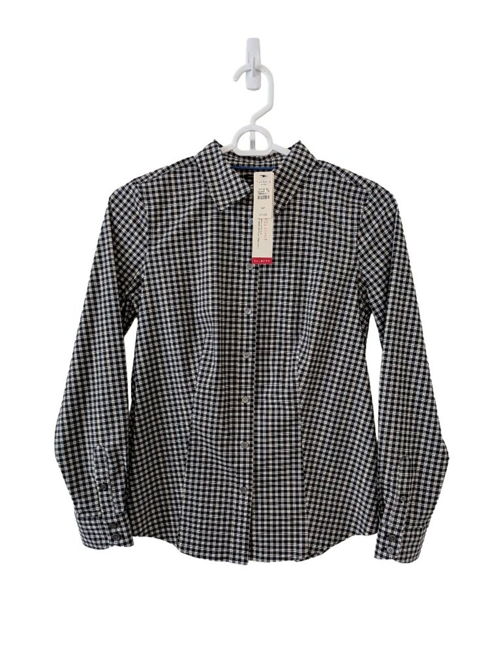 NWT Talbots Button-Down Blouse, 0P, Black & White w/Gold Accents